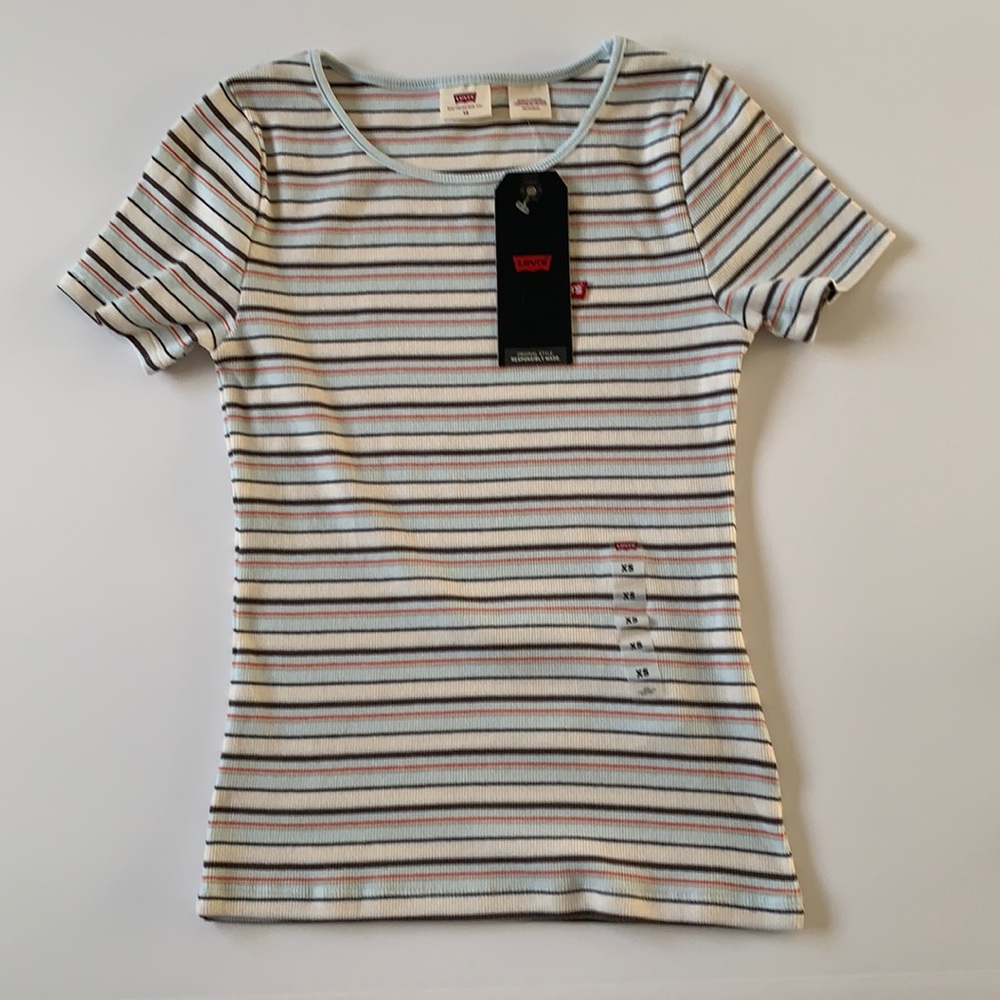 Levis Striped Short Sleeve Shirt, XS